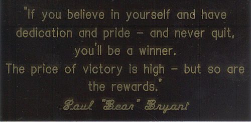 Bear Bryant Engraved Plate Black