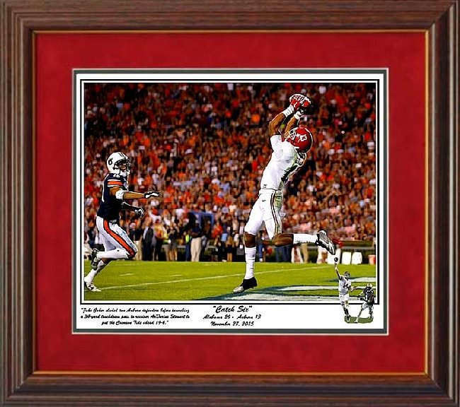 Catch Six Coker to Stewart IRON BOWL 2015 TD framed mini Print BY Riggins