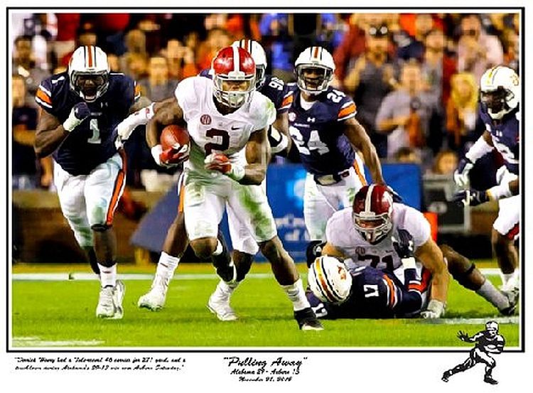 Pulling Away Derrick Henry Iron Bowl 2015 mini print by Riggins