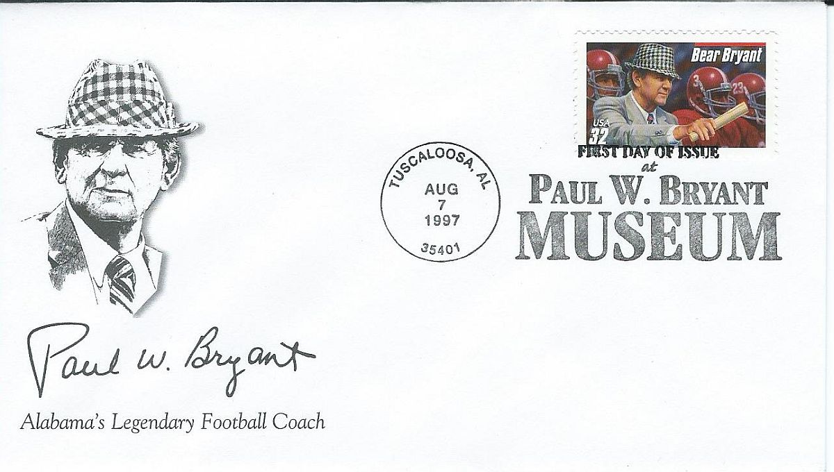 Bear Bryant First Day of Issue Stamp and Cachet set