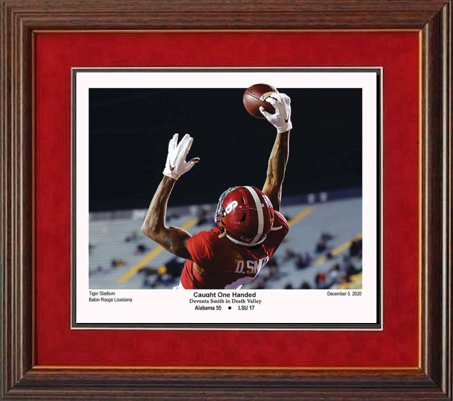 Caught One Handed DeVonta Smith framed print by Spinozi