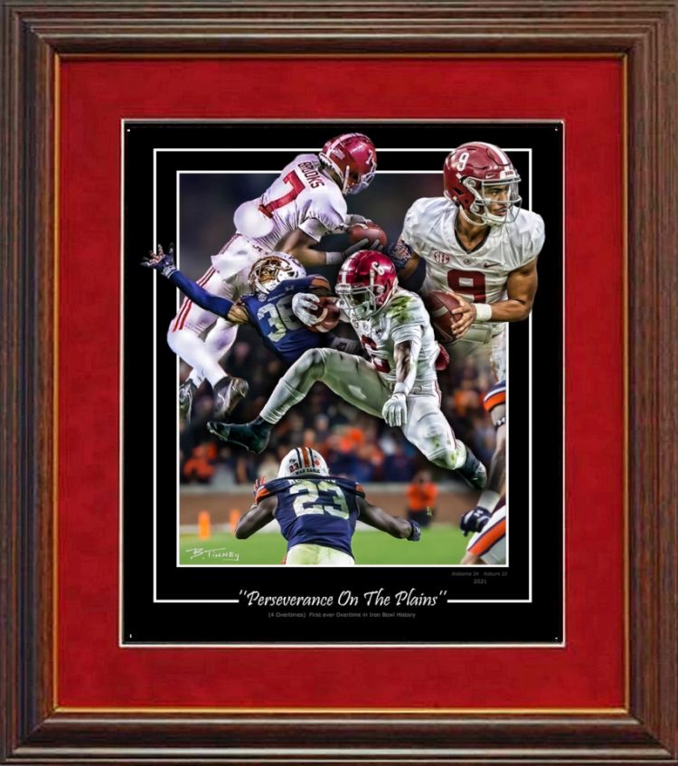 Perseverance on the Plains '21 Iron Bowl Bryce Young print framed