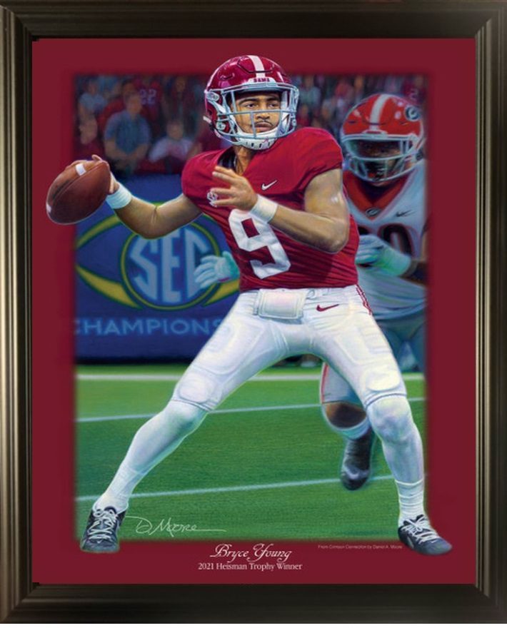 Bryce Young 2021 Trophy Winner D Moore print Framed