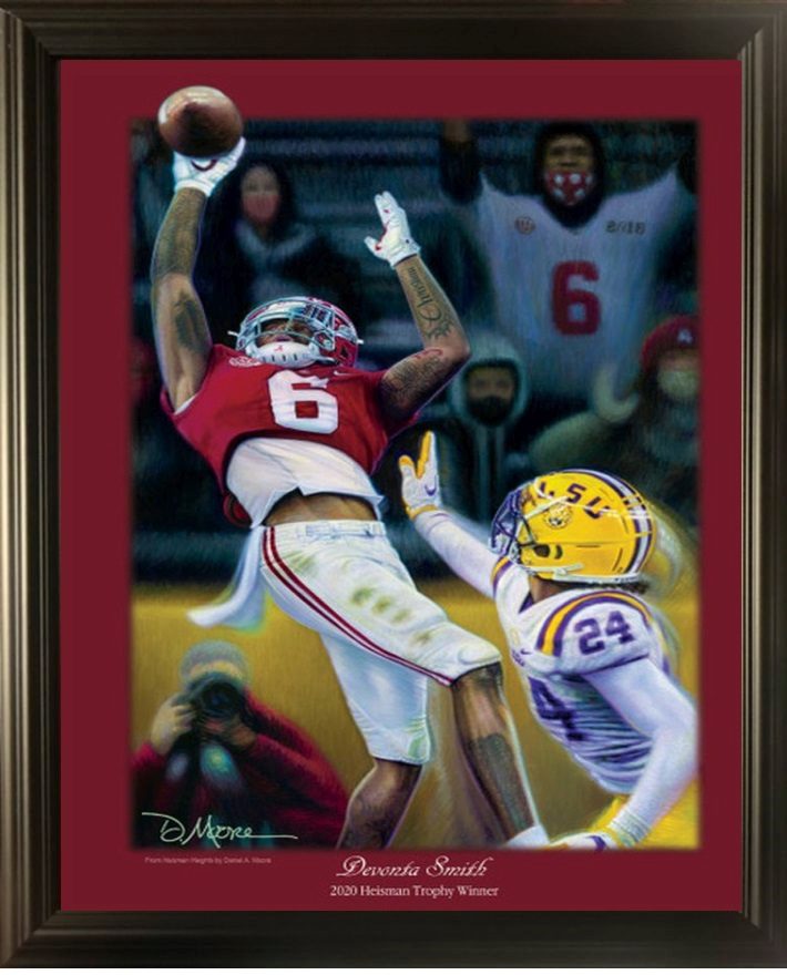 Devonta Smith 2020 Trophy Winner D Moore print Framed