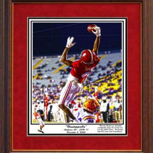 Unstoppable DeVonta Smith Catch framed print by Riggins